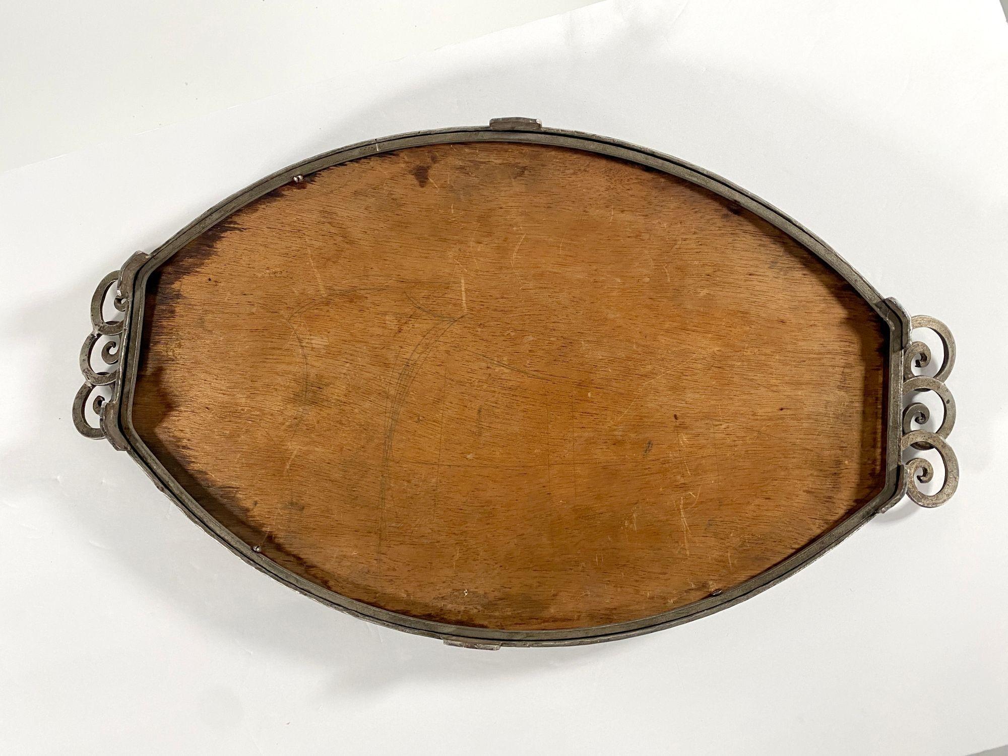 French, Art Deco Hand Hammered Steel and Mirror Tray, Raymond Subes For Sale 5
