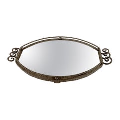 French, Art Deco Hand Hammered Steel and Mirror Tray, Raymond Subes