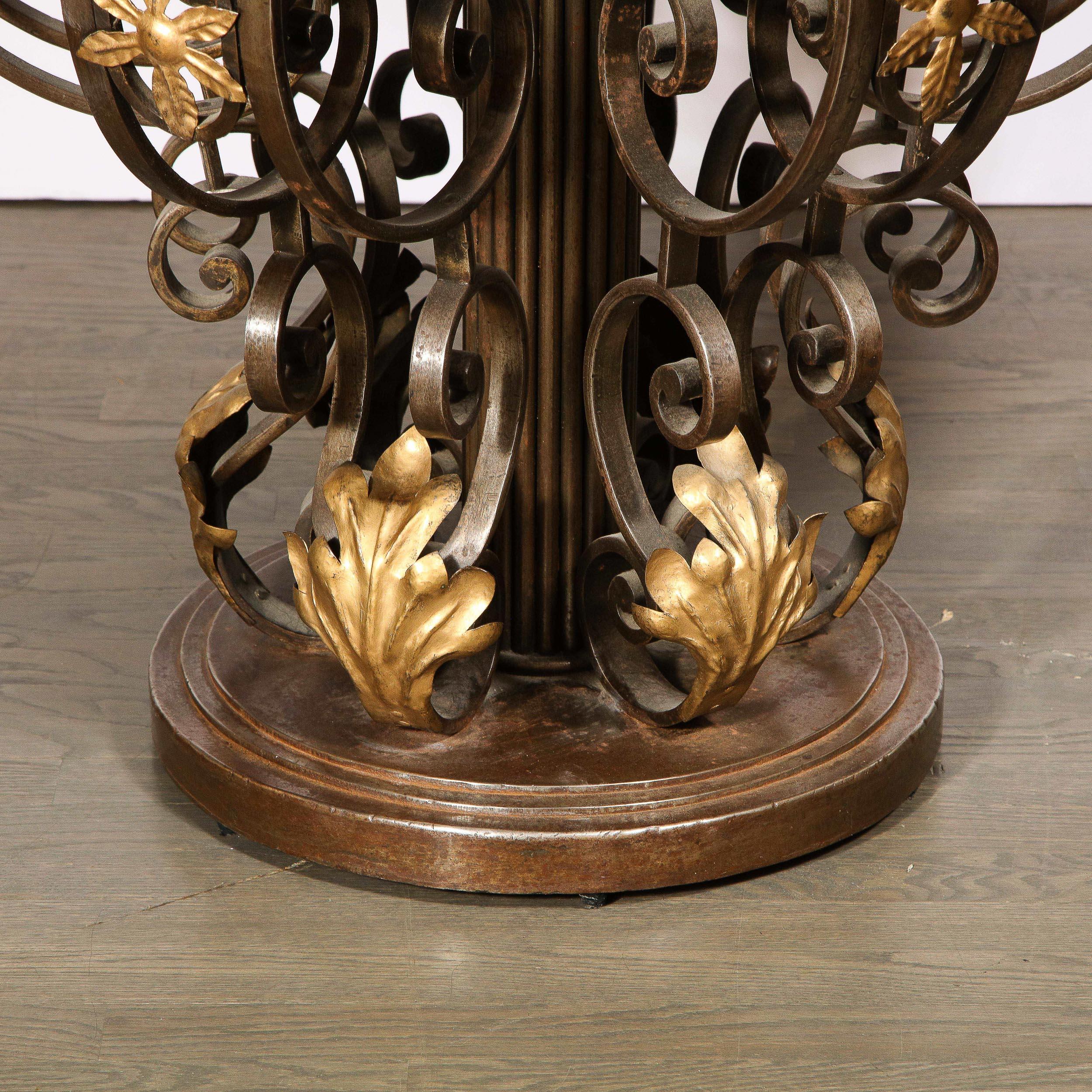 Mid-20th Century French Art Deco Hand Wrought Iron Table with Gilded Accents & Exotic Marble Top