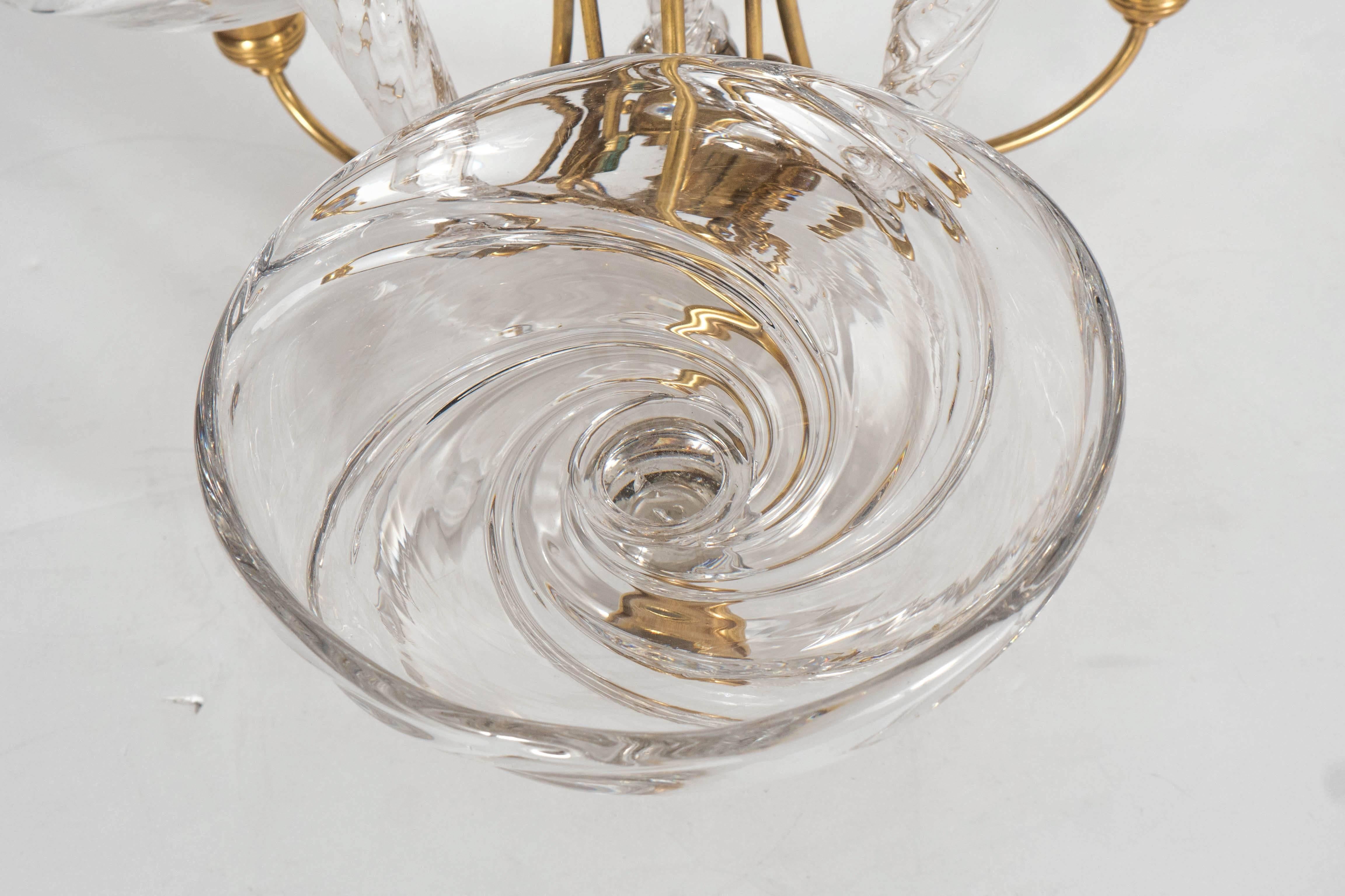 Französisch Art Deco mundgeblasenes Kristall und Messing Schnörkelform Design Epergne im Angebot 3