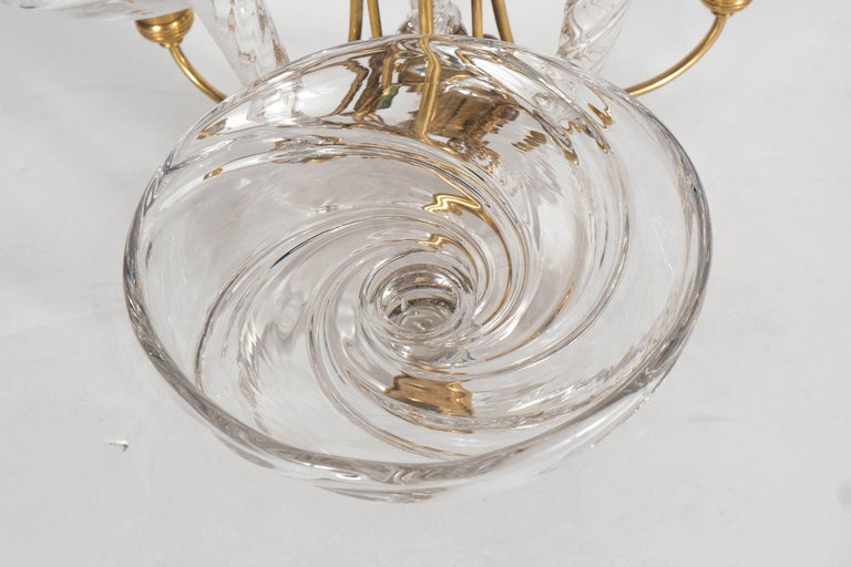 French Art Deco Hand Blown Crystal and Brass Scroll Form Design Epergne For Sale 4