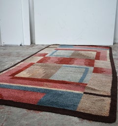 French Art Deco Handwoven Wool Rug, 1930s
