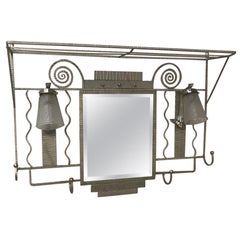 Appendiabiti francese Art Déco con coppia di lampade firmate Muller Frères