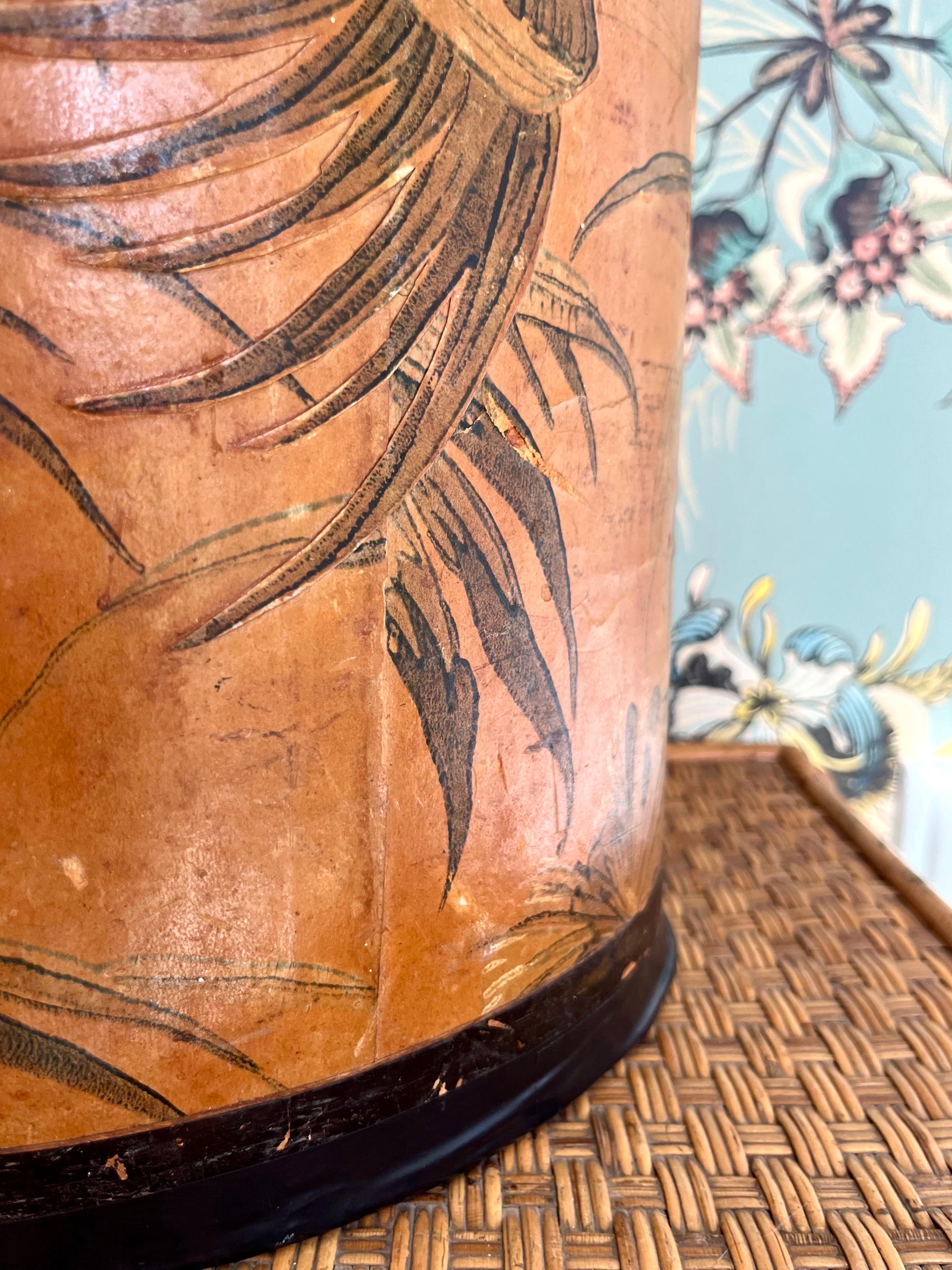 French Art Deco Hat Box with Exotic Leaf Motif, 1920s–1930s For Sale 7