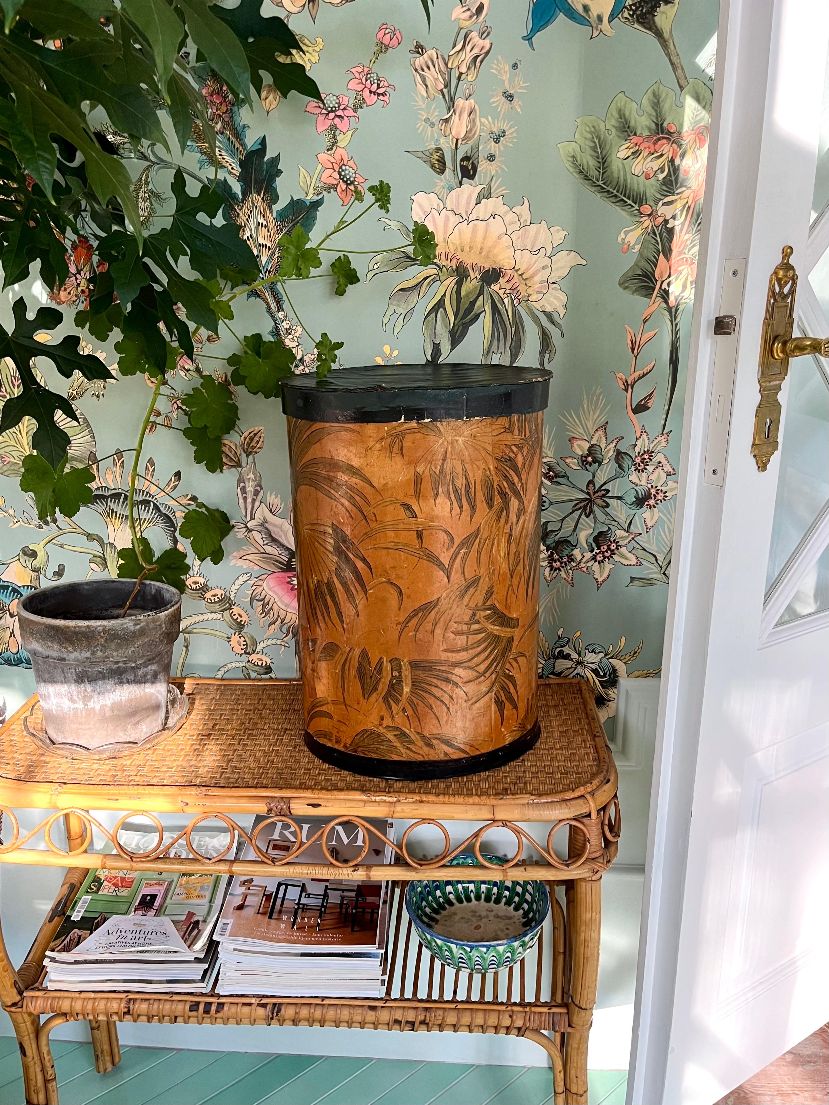 Hand-Crafted French Art Deco Hat Box with Exotic Leaf Motif, 1920s–1930s For Sale