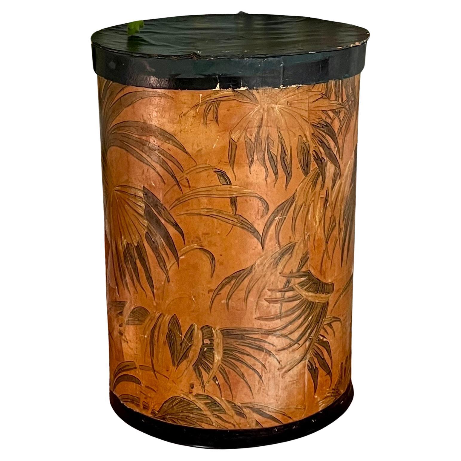 French Art Deco Hat Box with Exotic Leaf Motif, 1920s–1930s For Sale