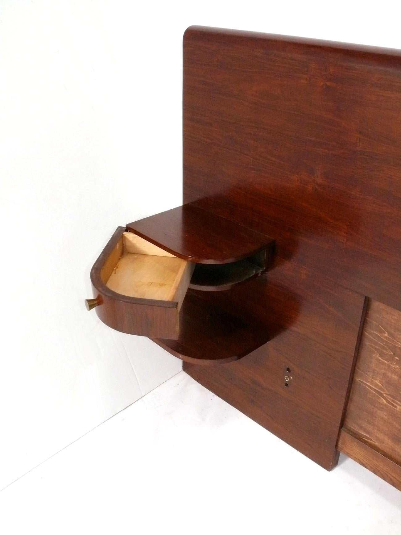 Mid-20th Century French Art Deco Headboard with Attached Night Stands circa 1930s For Sale