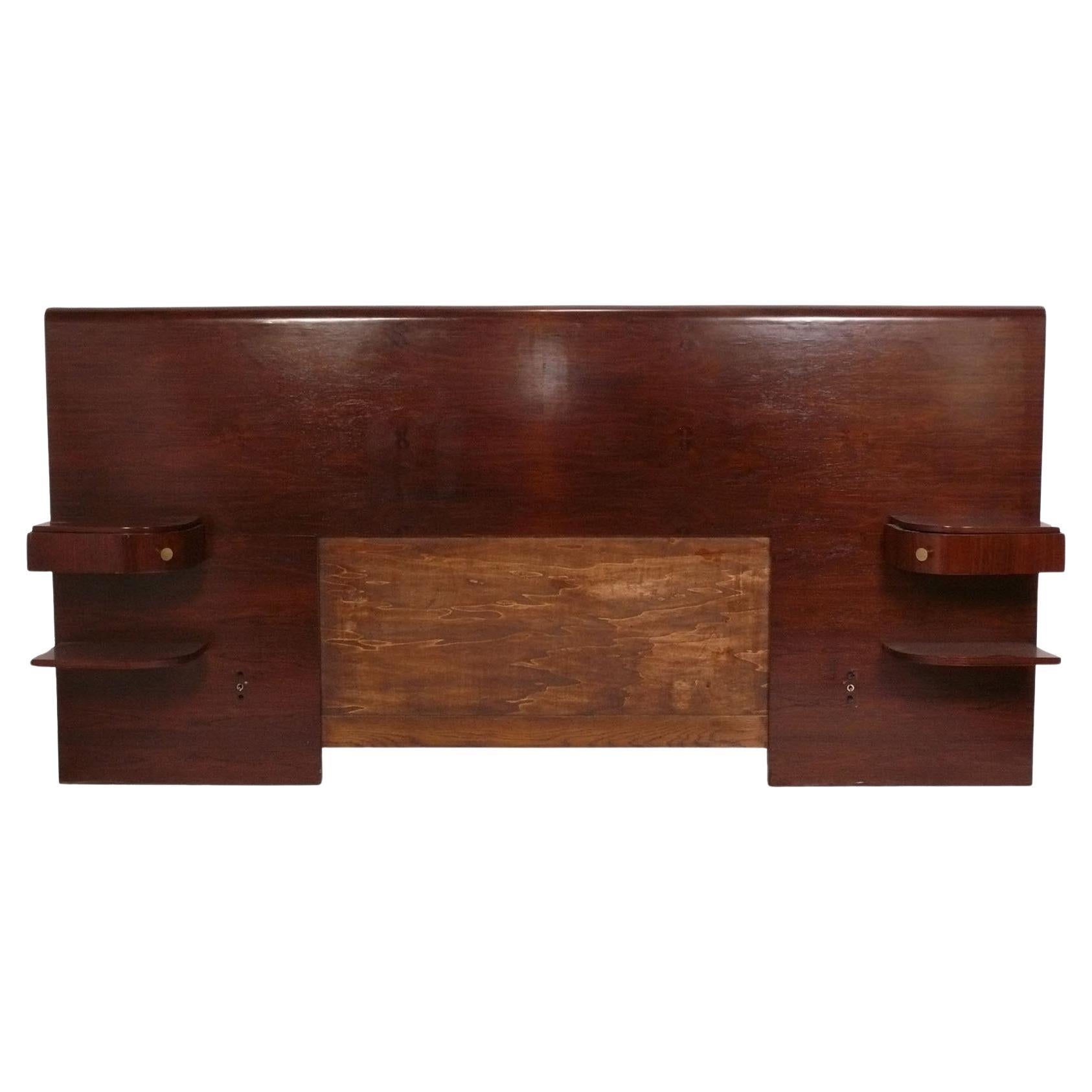 French Art Deco Headboard with Attached Night Stands circa 1930s