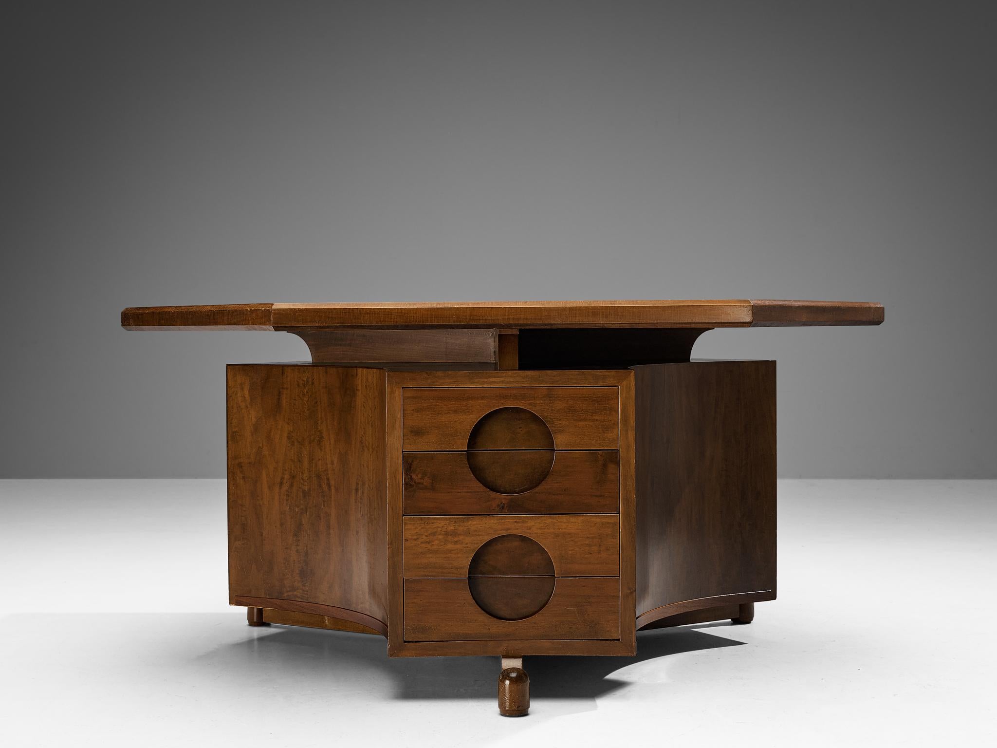French Art Deco Hexagonal Desk in Walnut 5