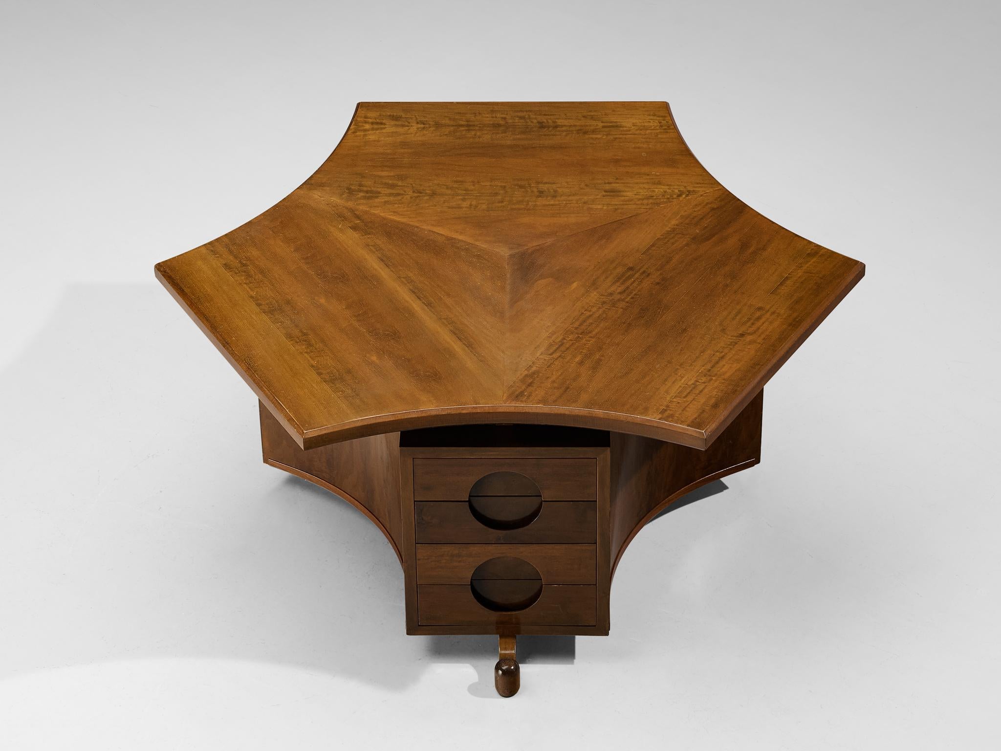 French Art Deco Hexagonal Desk in Walnut 3