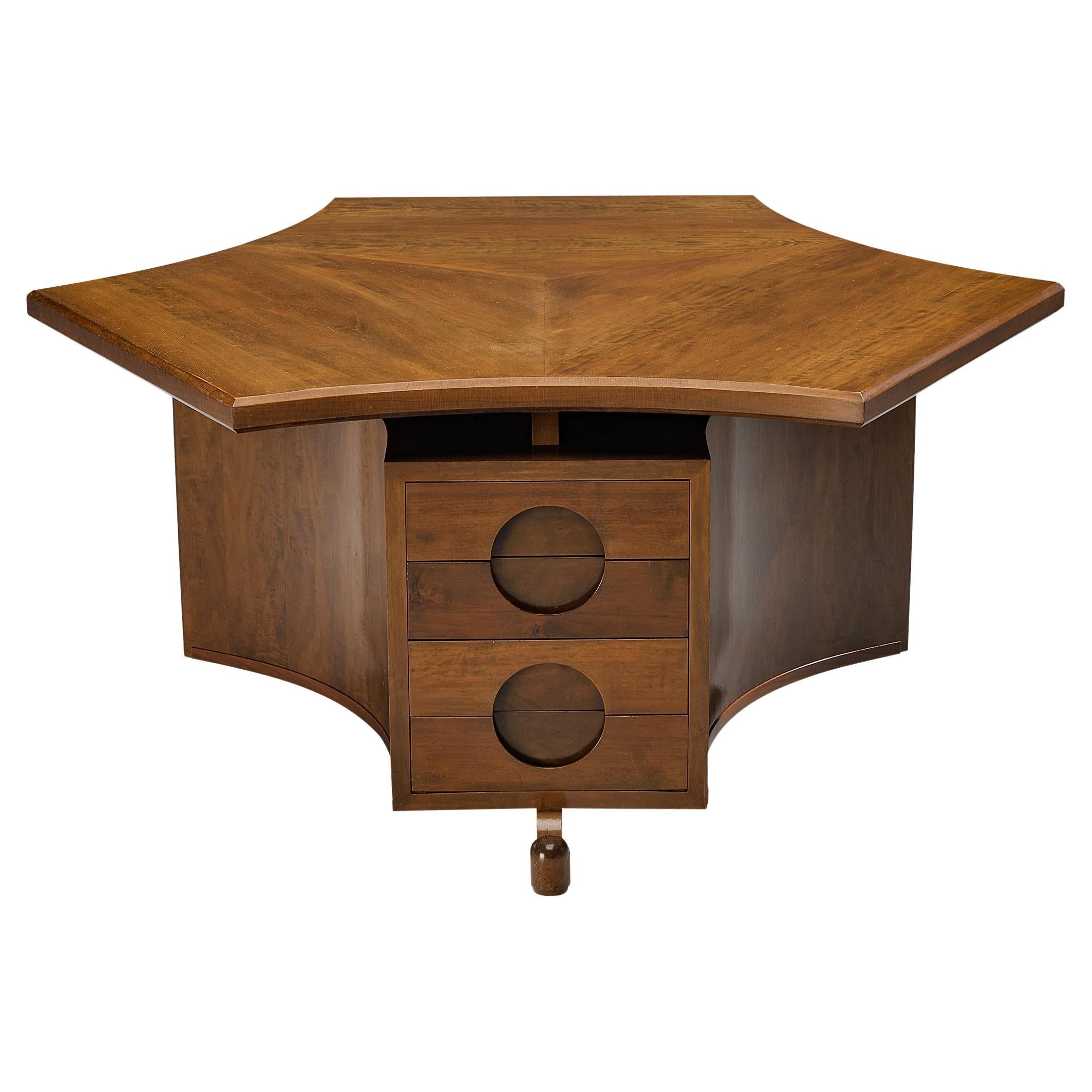 French Art Deco Hexagonal Desk in Walnut