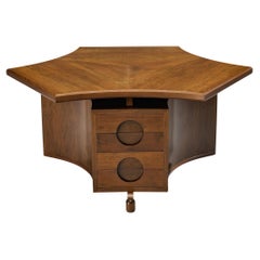 French Art Deco Hexagonal Desk in Walnut