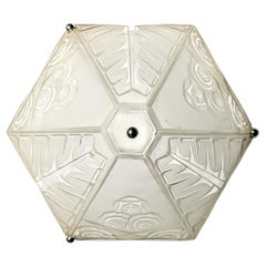 French Art Deco Hexagonal Flush Mount or Pendant Chandelier by Sabino