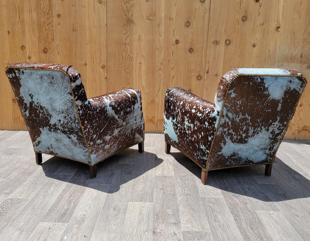French Art Deco His & Hers Club Chairs in Baby-Blue Brazilian Cowhide - Set of 2 2