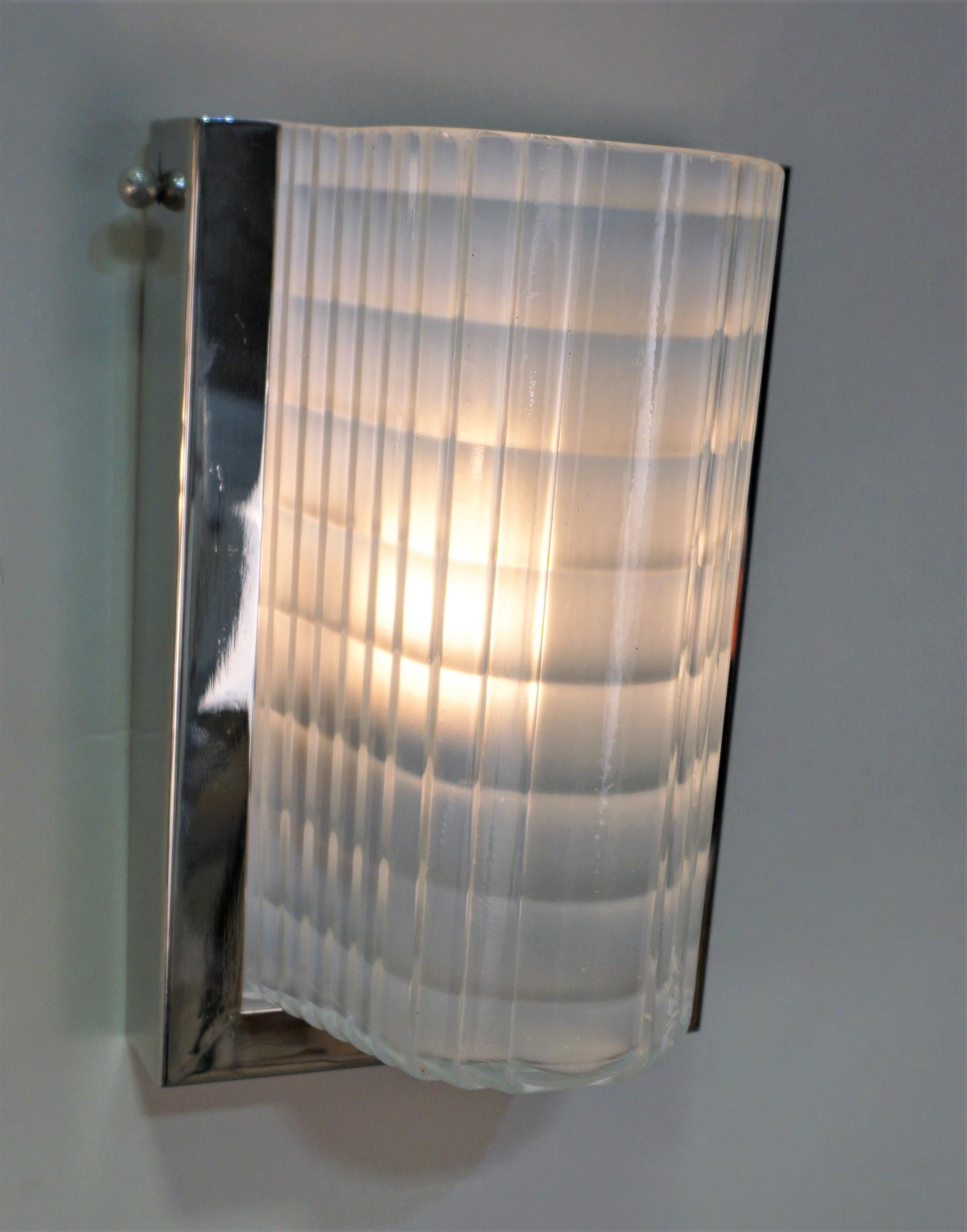 French Art Deco Holophane Glass and Nickel Sconces In Good Condition In Fairfax, VA