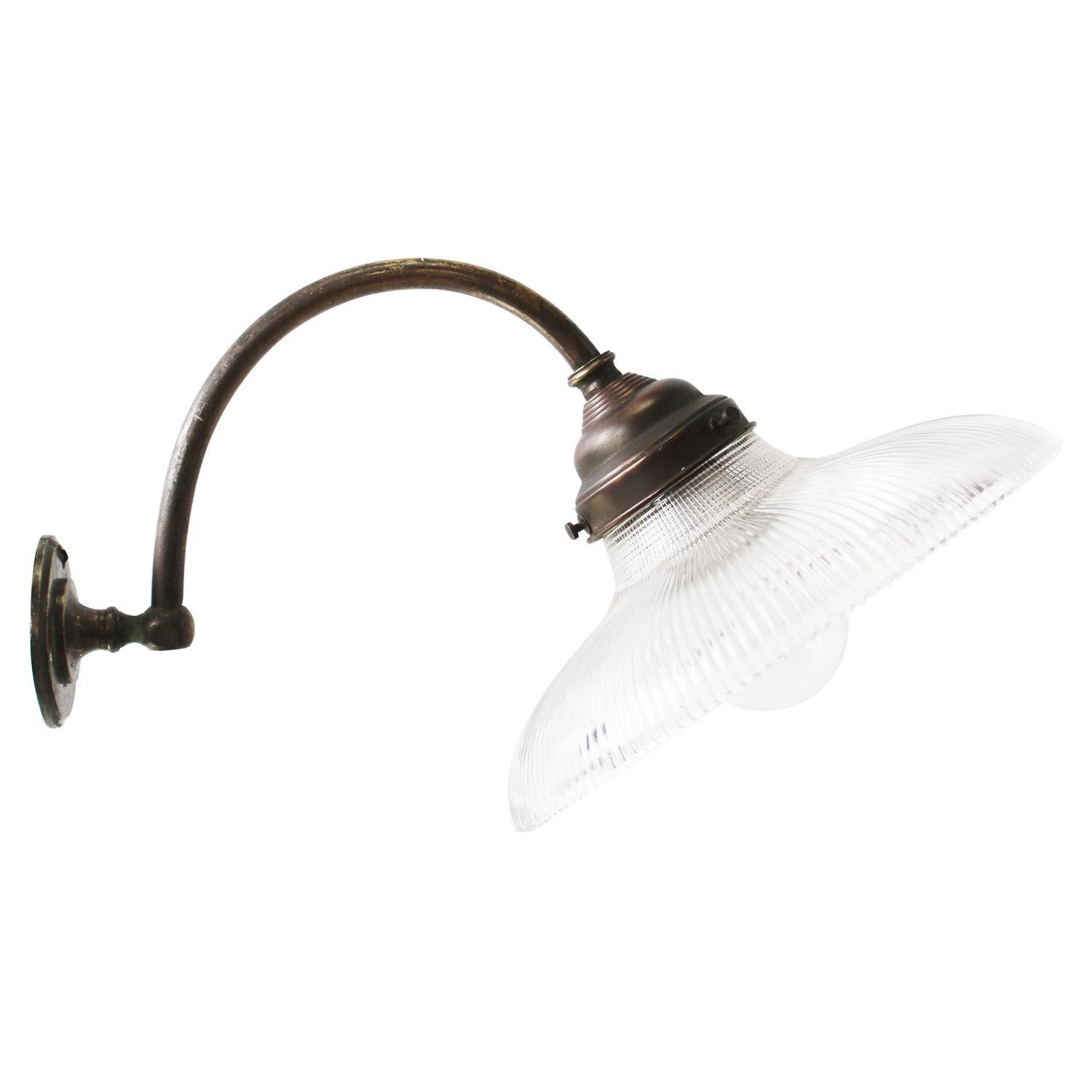 French Art Deco Holophane Glass Brass Sconce Wall Lamp For Sale 2