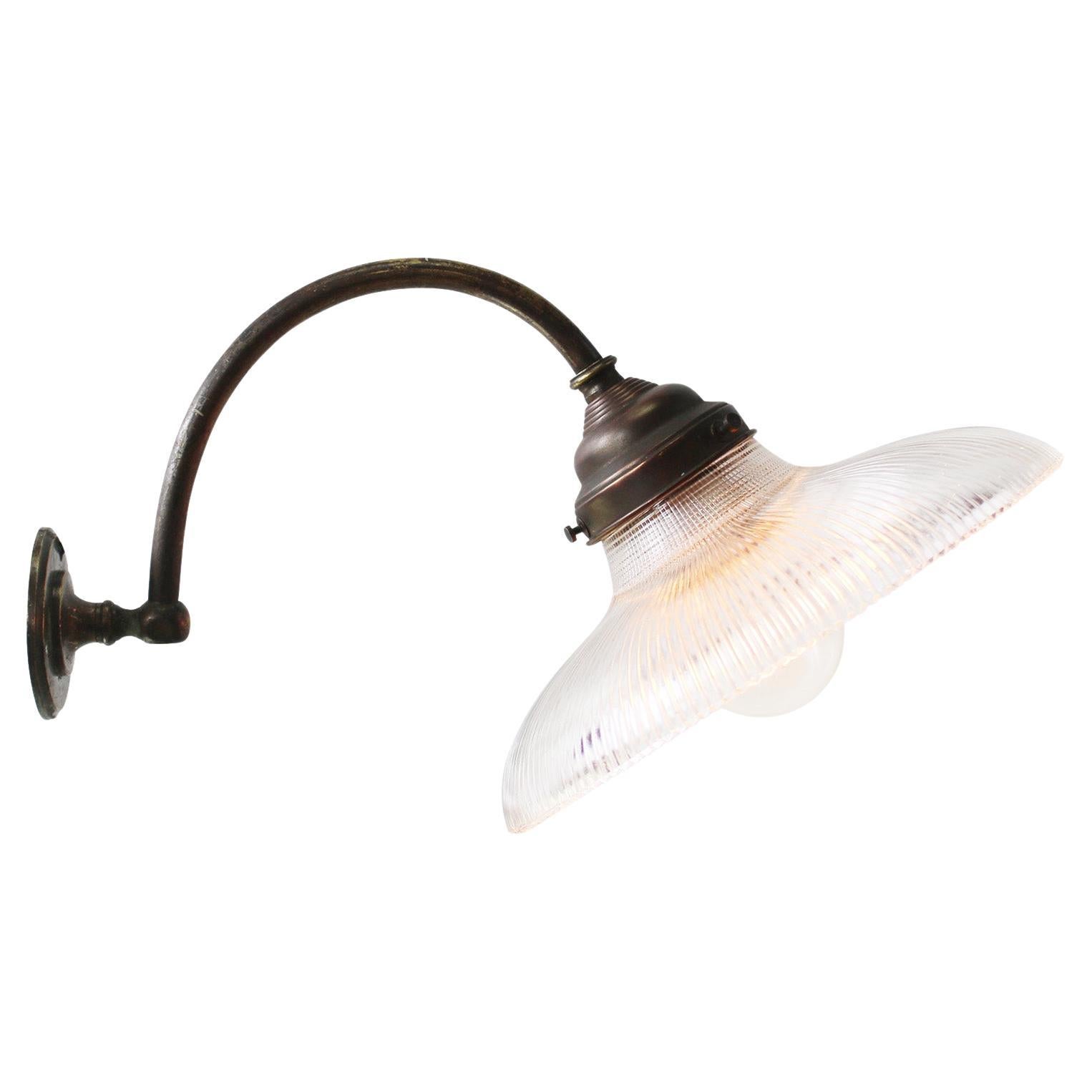 French Art Deco Holophane Glass Brass Sconce Wall Lamp