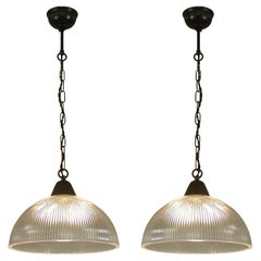 French Art Deco Holophane Industrial Glass Pendant Lamp, 1930s-1940s