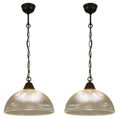 French Art Deco Holophane Industrial Glass Pendant Lamp, 1930s-1940s