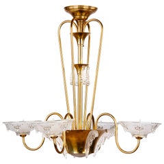 French Art Deco "Icicle" Glass Chandelier by Ezan, 1930s