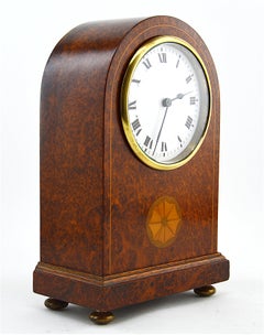 French Art Deco Inlaid Amboyna Veneered Table Clock, 1920s, Sue & Mare