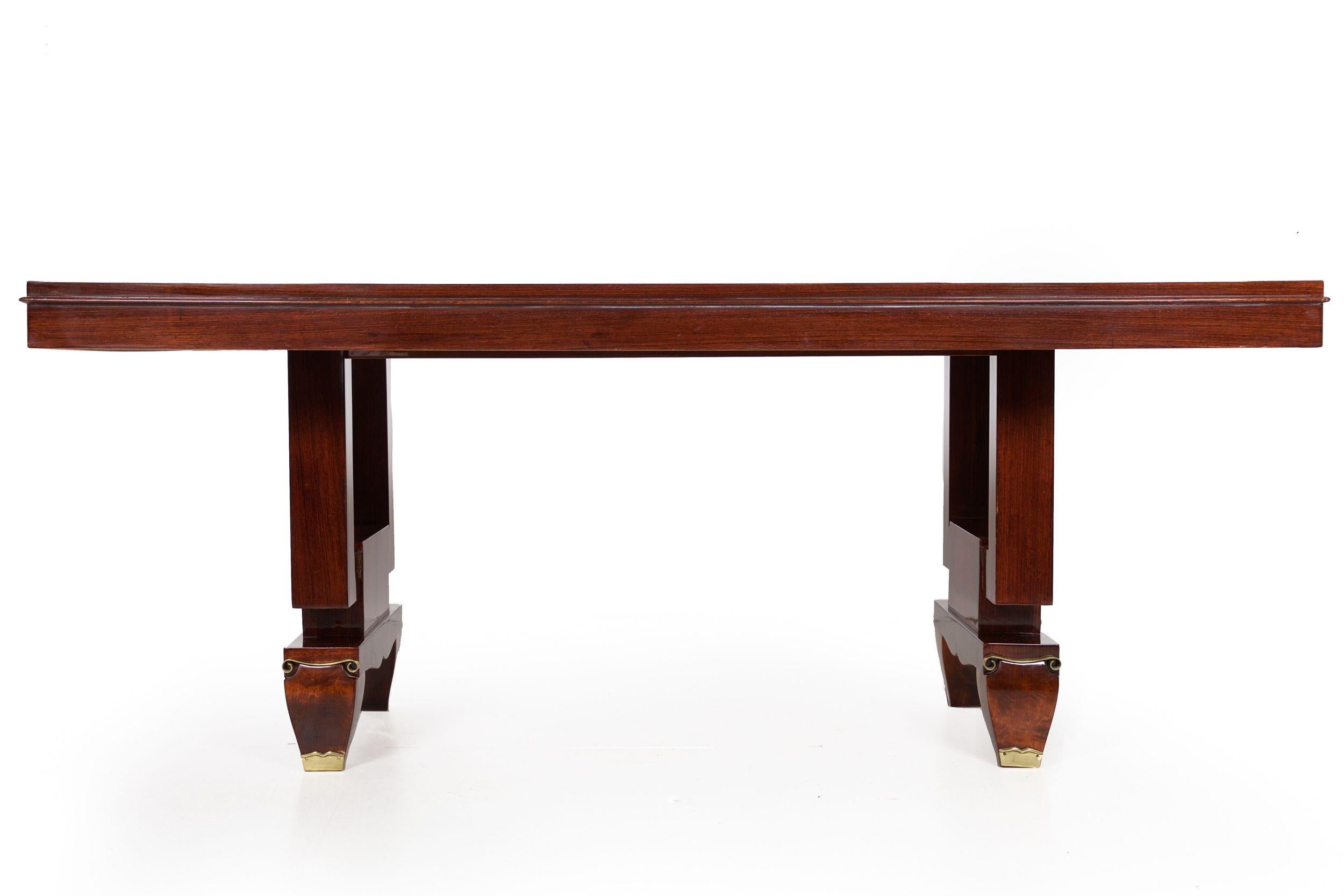 French Art Deco Inlaid Mother-of-Pearl Rosewood Dining Table, circa 1940s For Sale 11