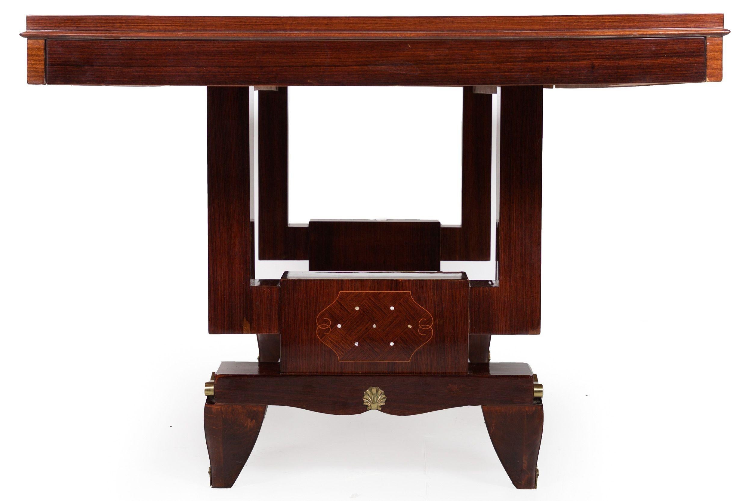 French Art Deco Inlaid Mother-of-Pearl Rosewood Dining Table, circa 1940s For Sale 12