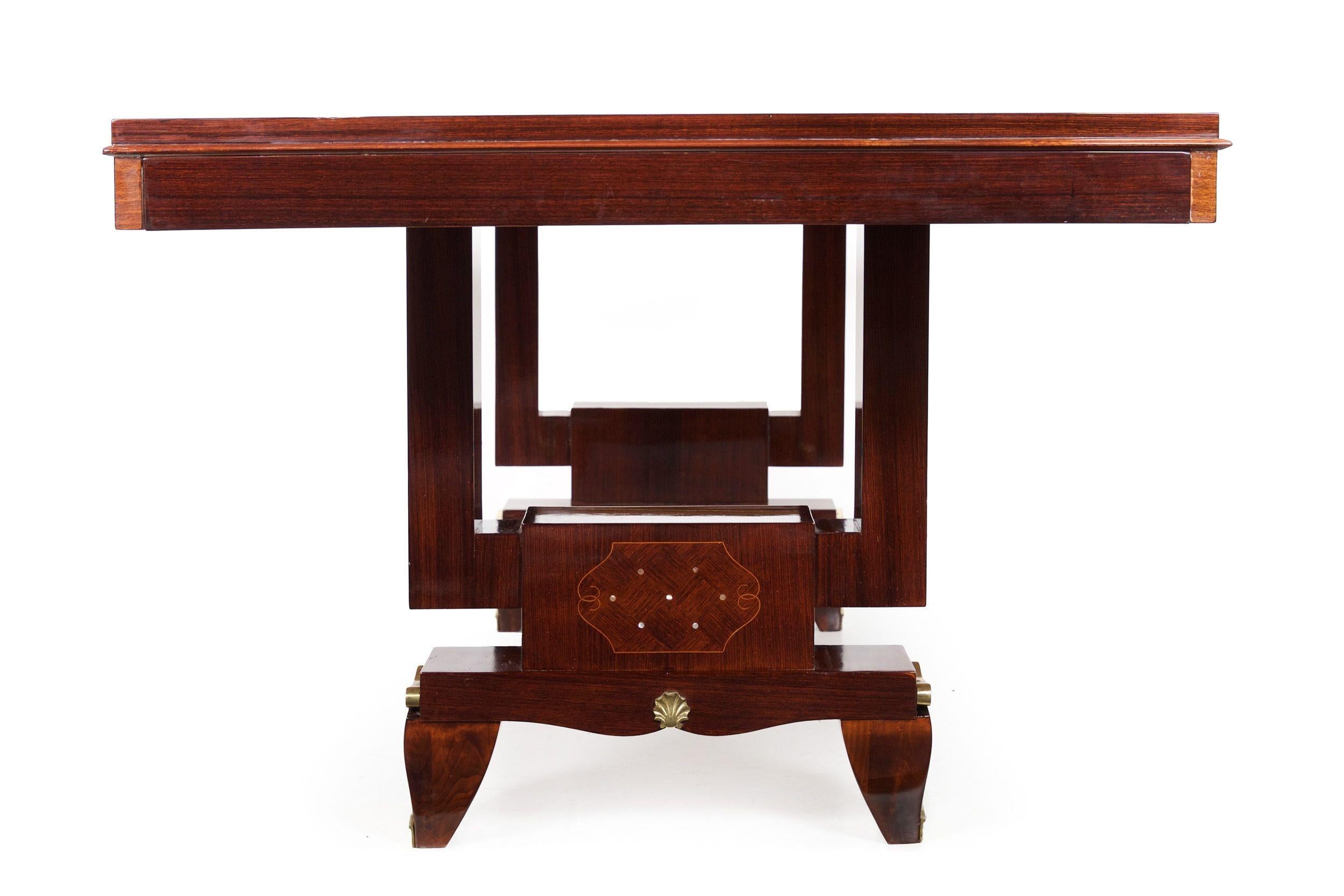 French Art Deco Inlaid Mother-of-Pearl Rosewood Dining Table, circa 1940s For Sale 12