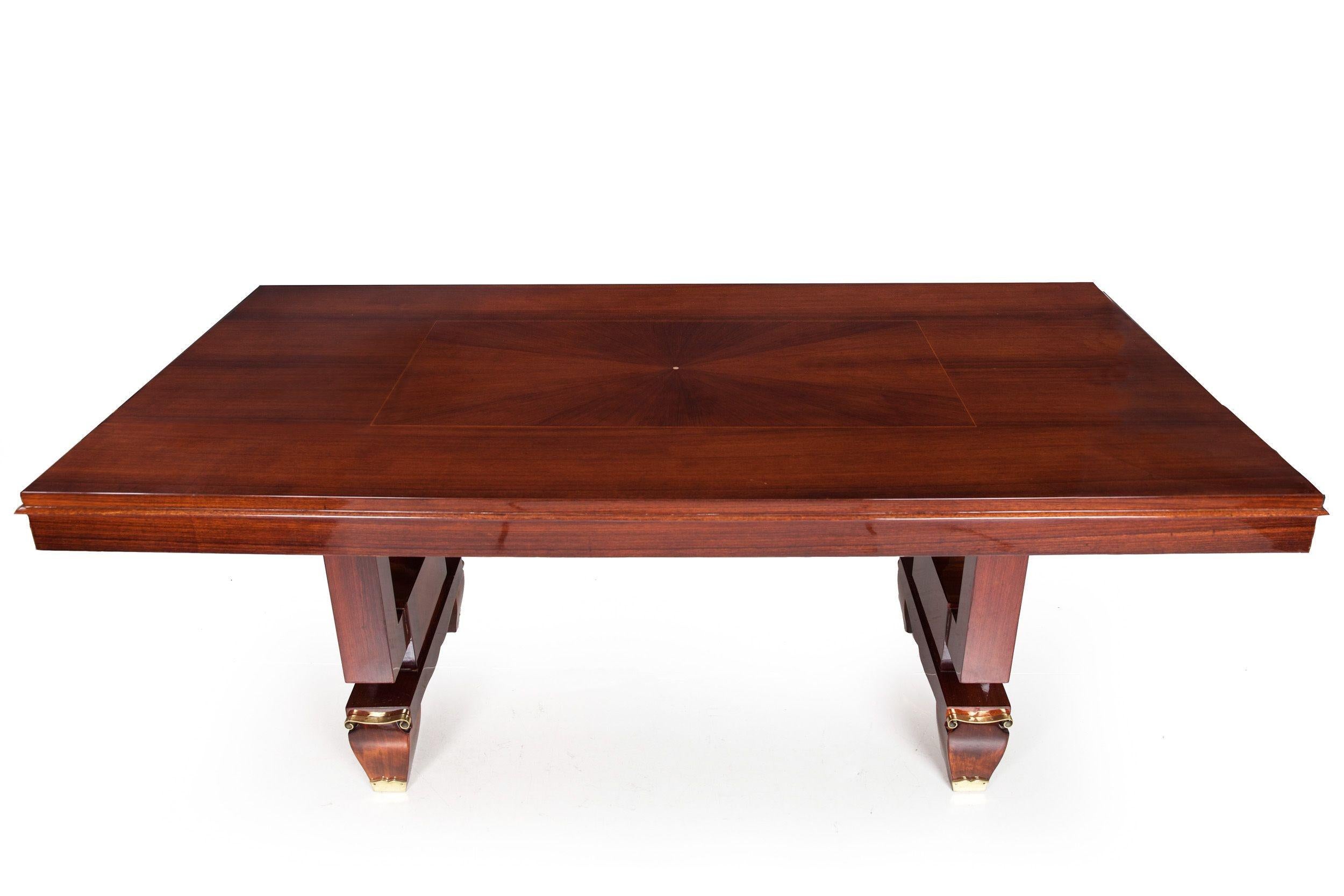 French Art Deco Inlaid Mother-of-Pearl Rosewood Dining Table, circa 1940s For Sale 13