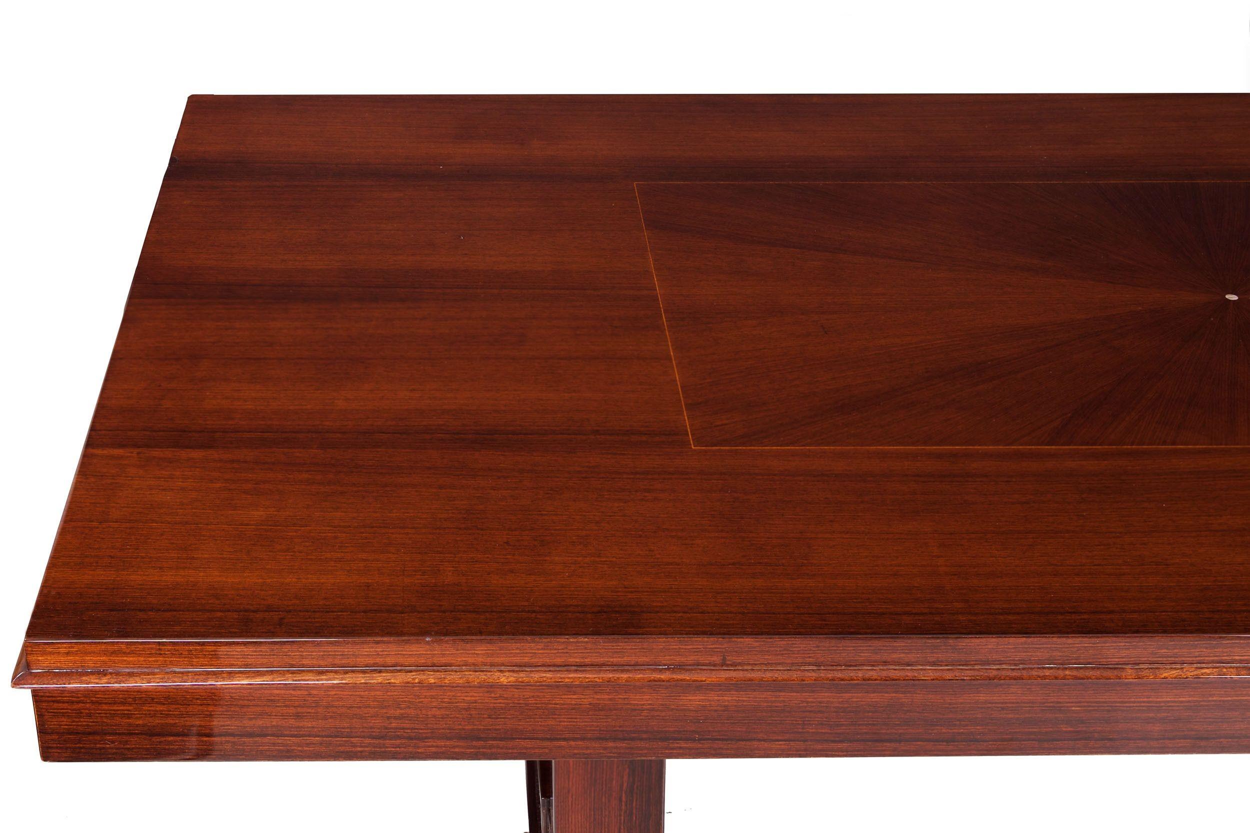 French Art Deco Inlaid Mother-of-Pearl Rosewood Dining Table, circa 1940s For Sale 16