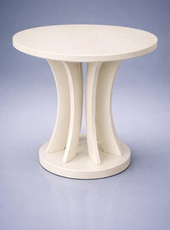 French Art Deco Inspired Circular Pedestal Table – Off-White Lacquer, 20th Centu
