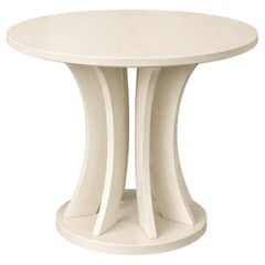 French Art Deco Inspired Circular Pedestal Table – Off-White Lacquer, 20th Centu