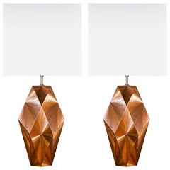 French Art Deco Inspired Straw Marquetry Lamps Designed by Jallu Model Emeline