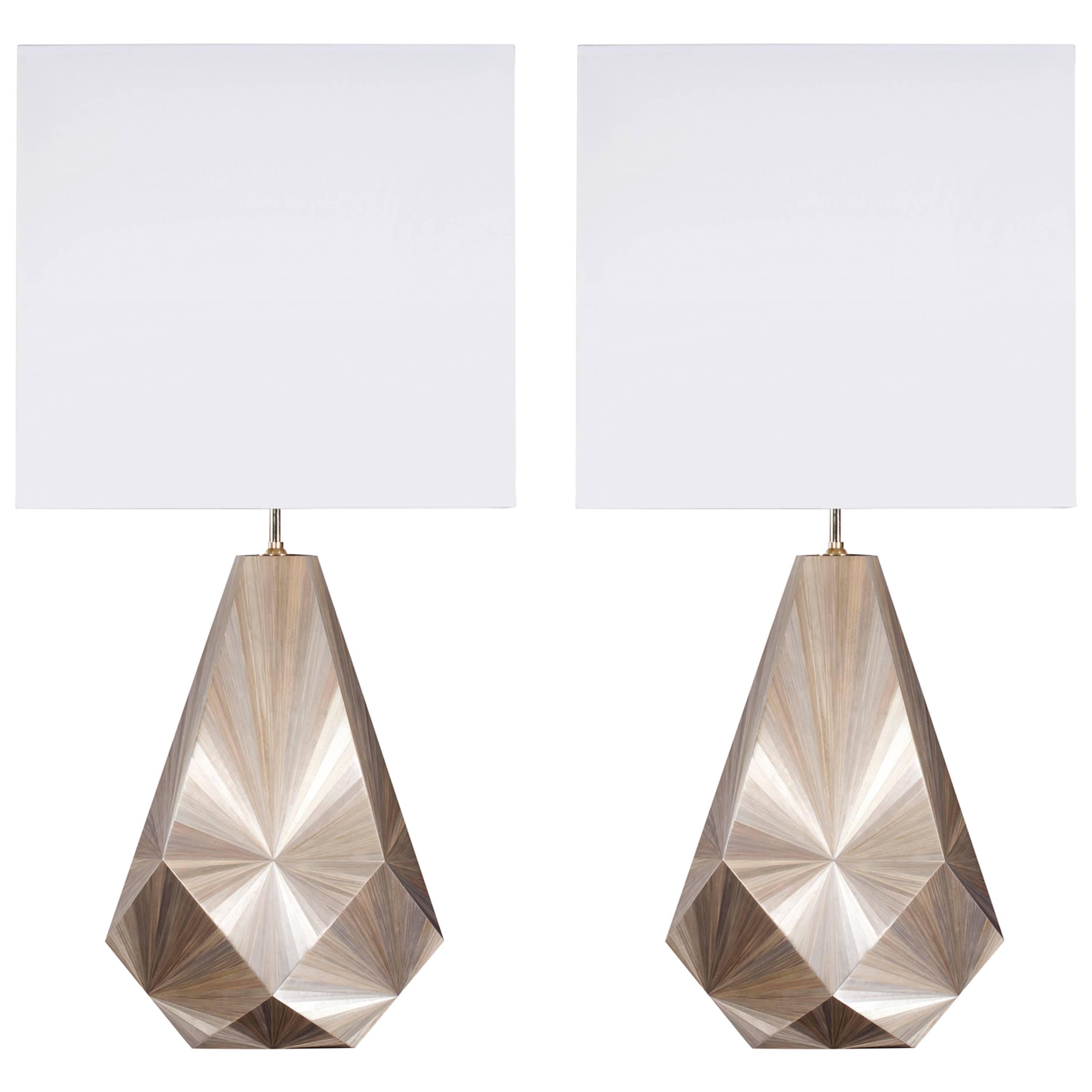 French Art Deco Inspired Straw Marquetry Lamps Designed by Jallu Model Lise For Sale