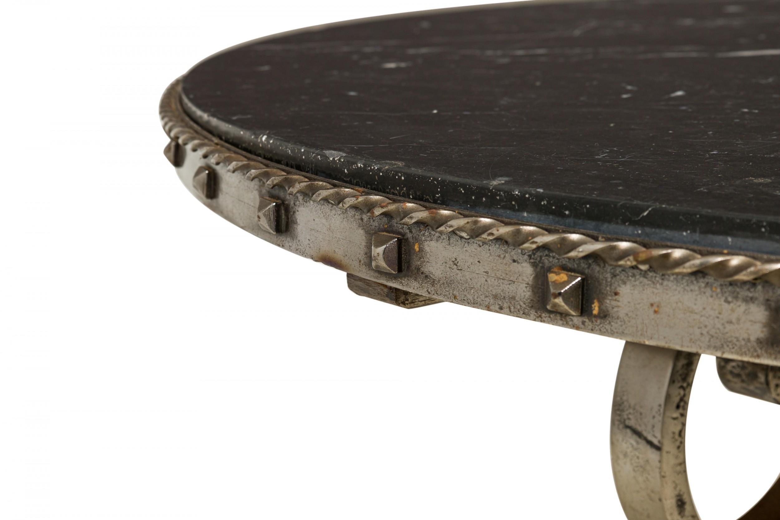 French Art Deco Iron and Black Marble Circular Scoll Form Center Table For Sale 2