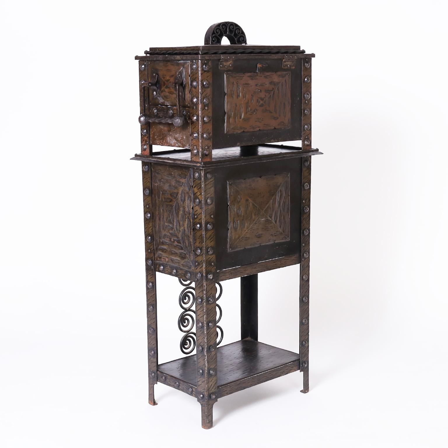 Italian French Art Deco Iron and Bronze Bar or Cabinet