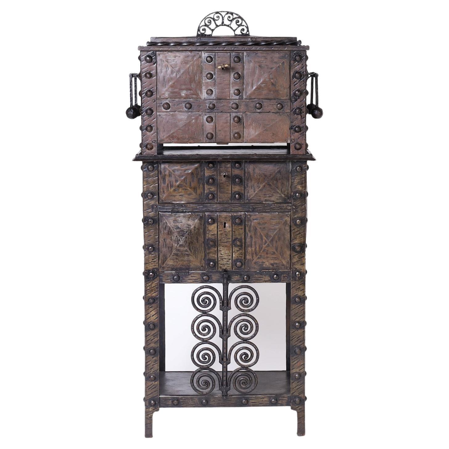 French Art Deco Iron and Bronze Bar or Cabinet