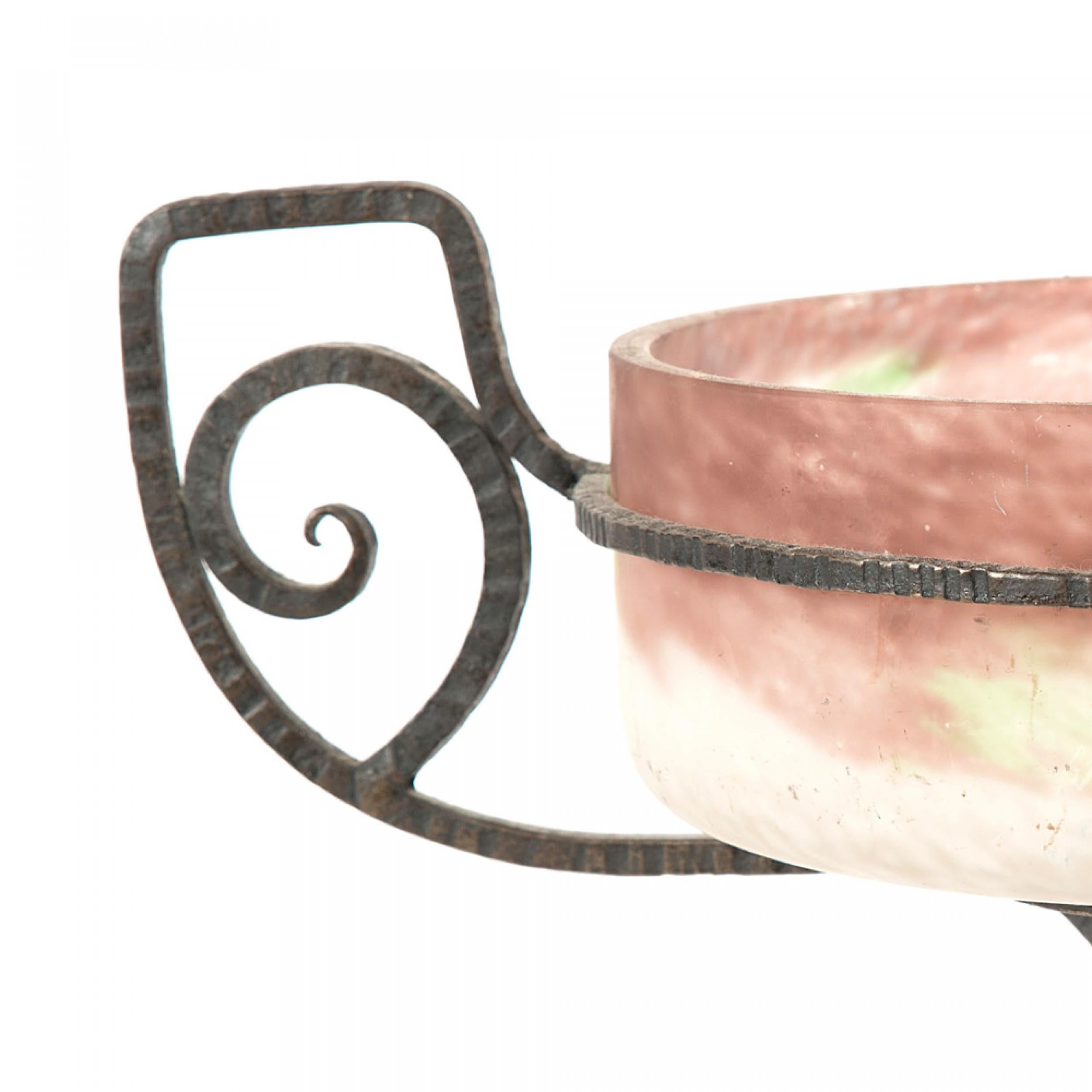 French Art Deco Iron and Glass Compote In Good Condition For Sale In Queens, NY