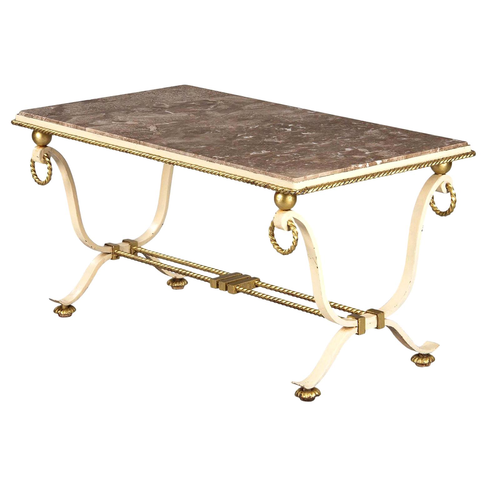 French Art Deco Iron and Marble Coffee Table, 1940s