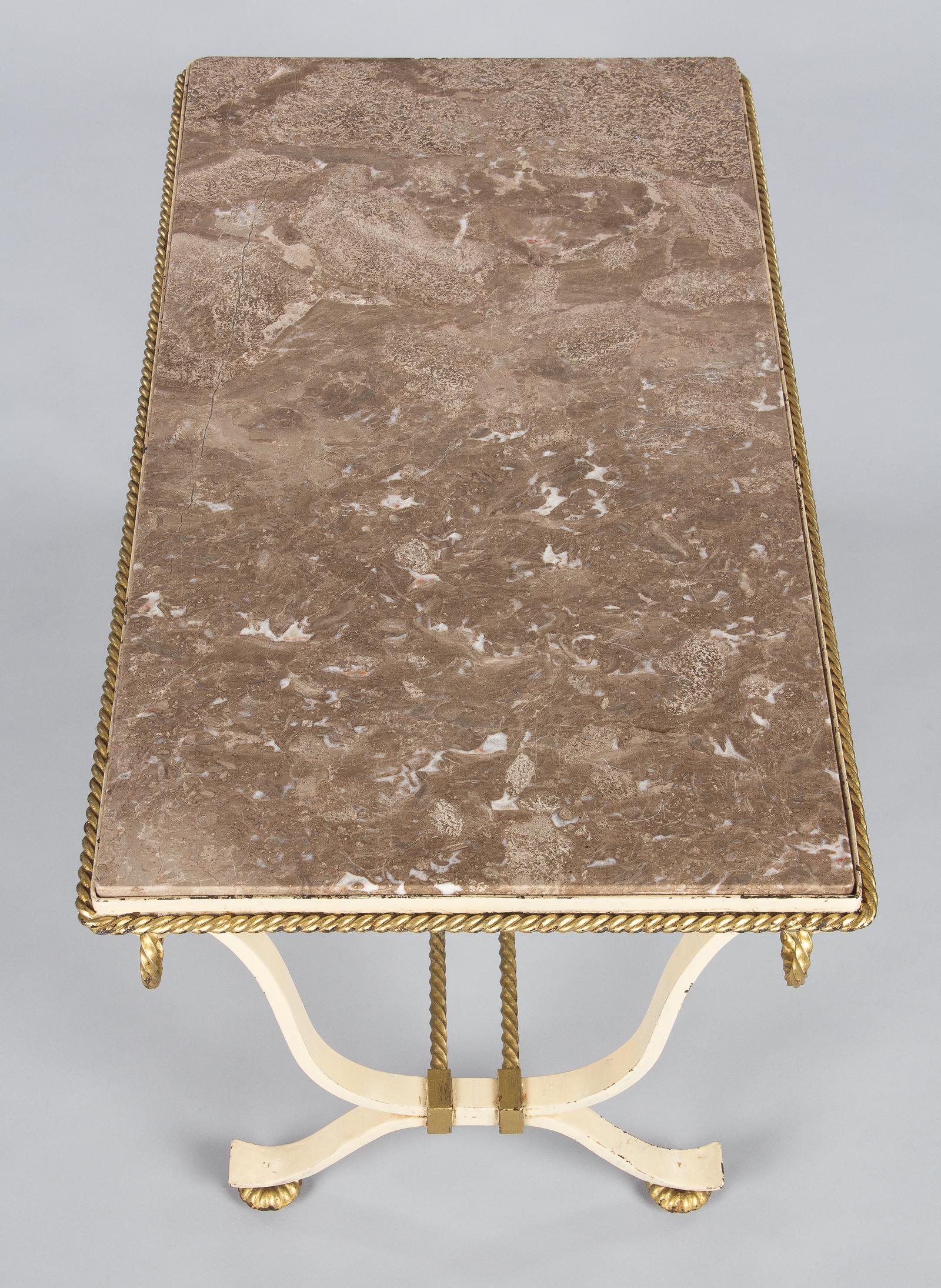 Mid-20th Century French Art Deco Iron and Marble Coffee Table, 1940s