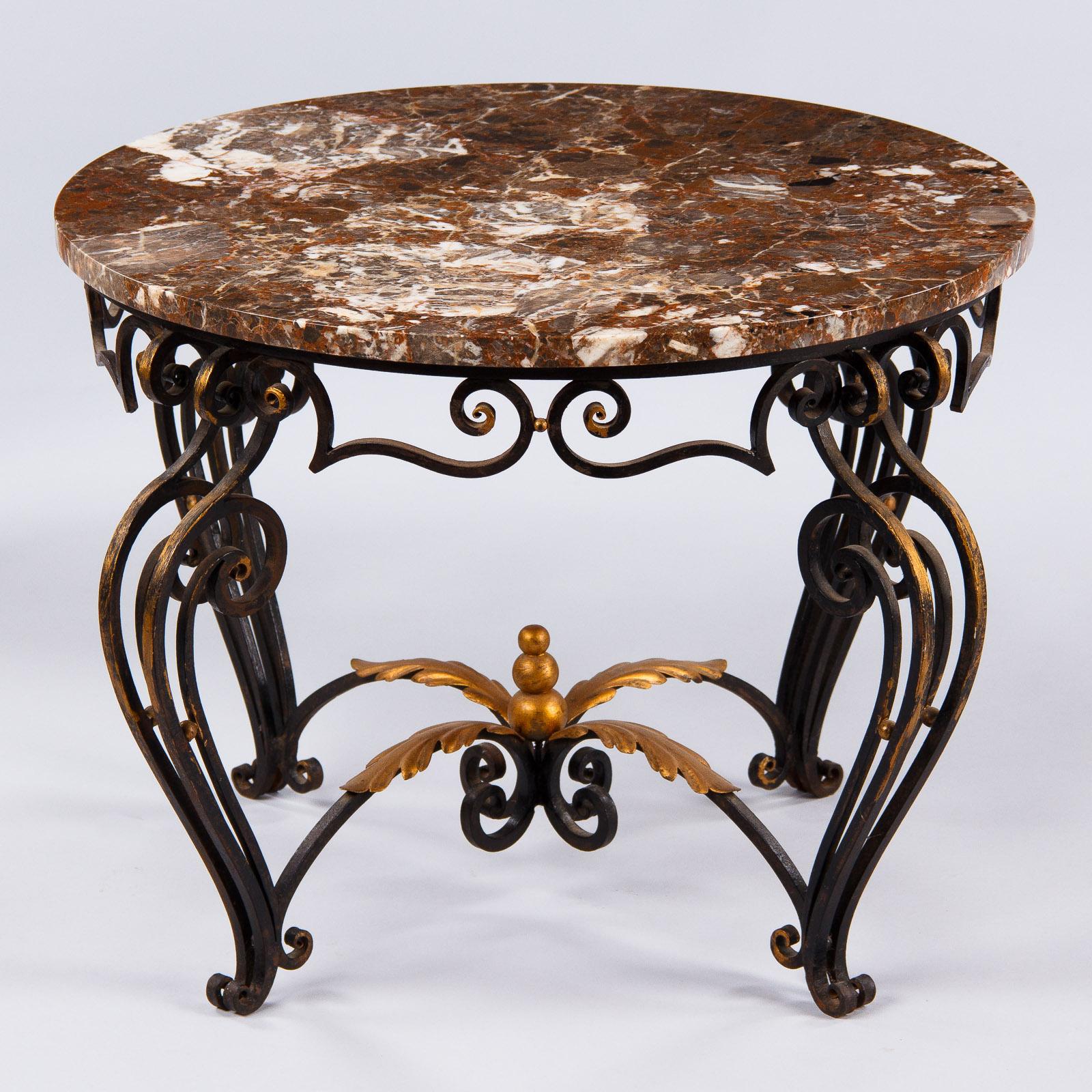 French Art Deco Iron/Marble Coffee Table Attributed to Robert Merceris, 1940s In Good Condition In Austin, TX
