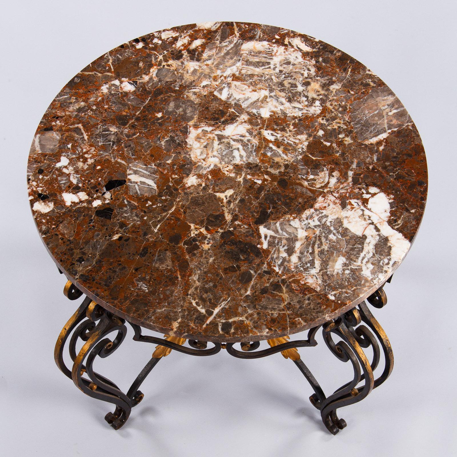 Mid-20th Century French Art Deco Iron/Marble Coffee Table Attributed to Robert Merceris, 1940s