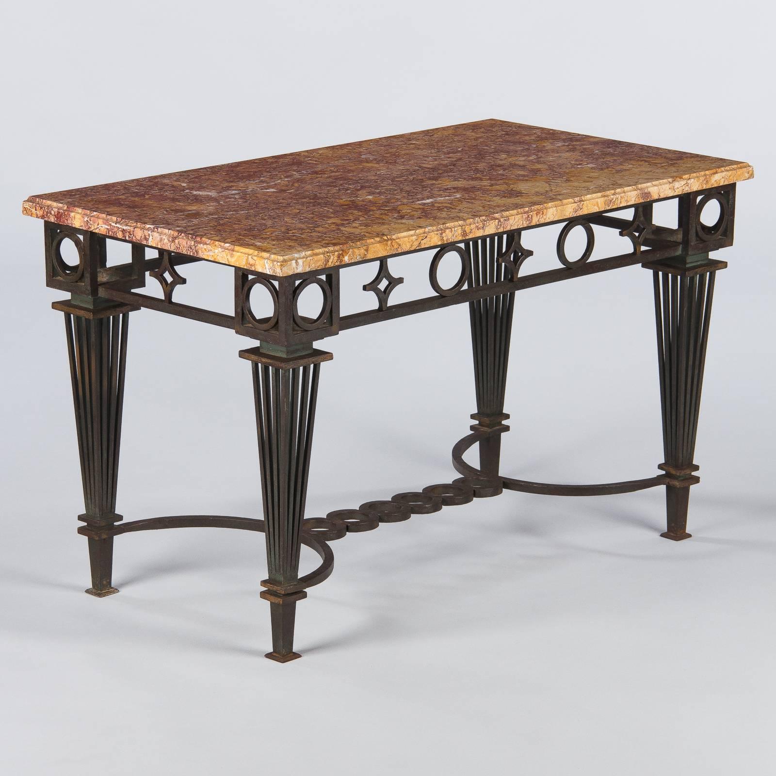 French Art Deco Iron and Marble Table Attributed to Gilbert Poillerat, 1930s 5