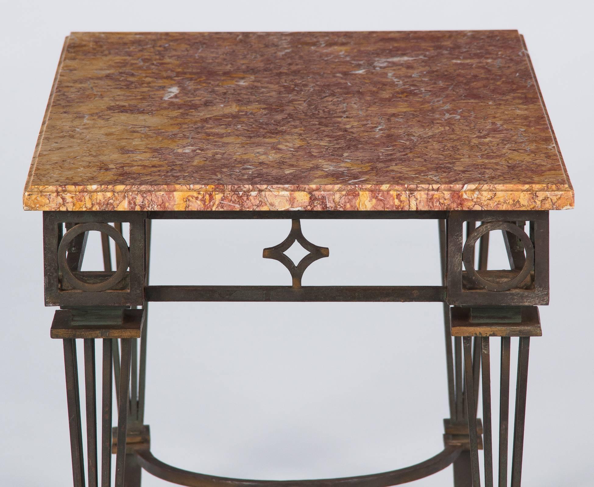 French Art Deco Iron and Marble Table Attributed to Gilbert Poillerat, 1930s 7