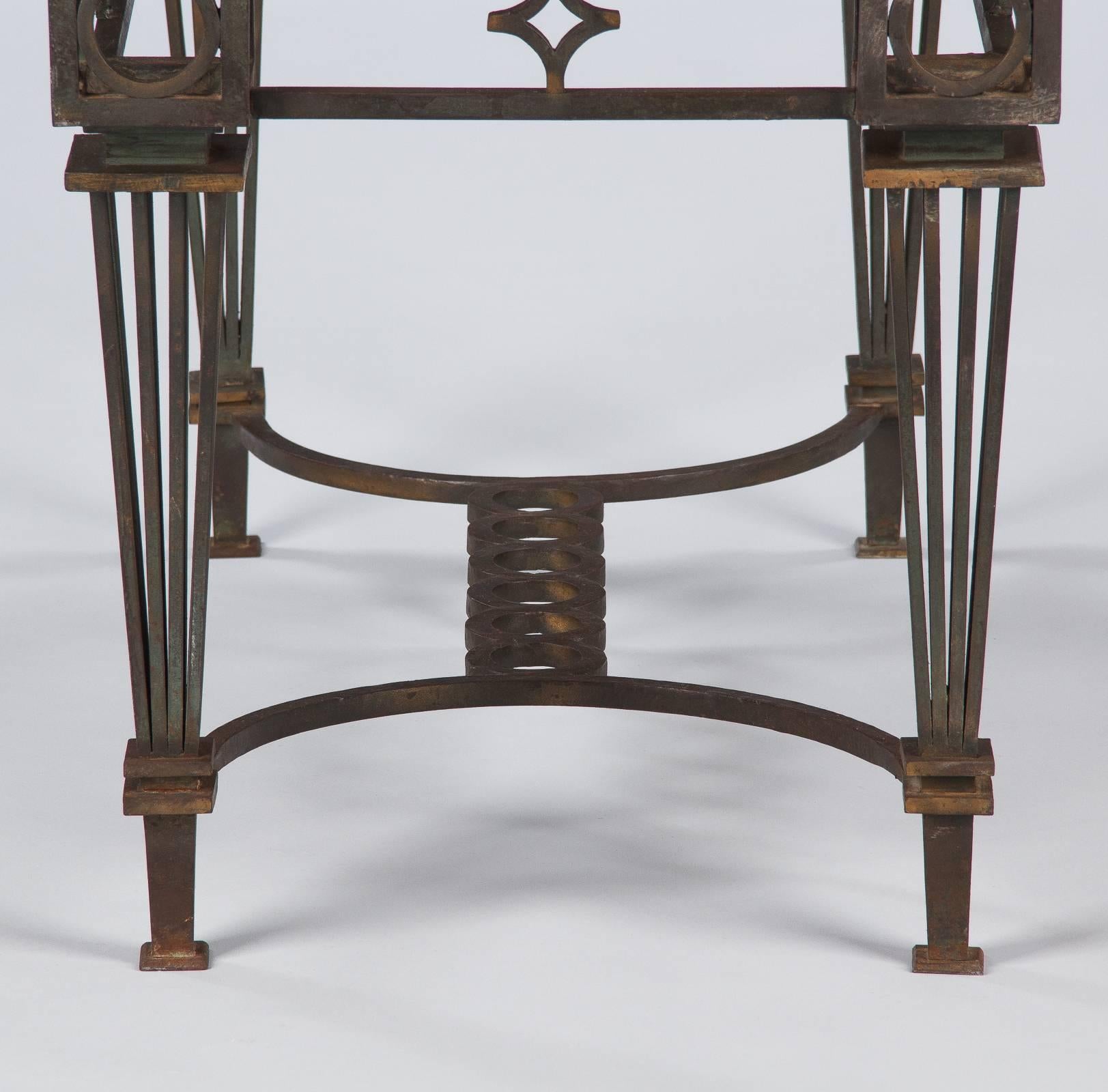 French Art Deco Iron and Marble Table Attributed to Gilbert Poillerat, 1930s 8