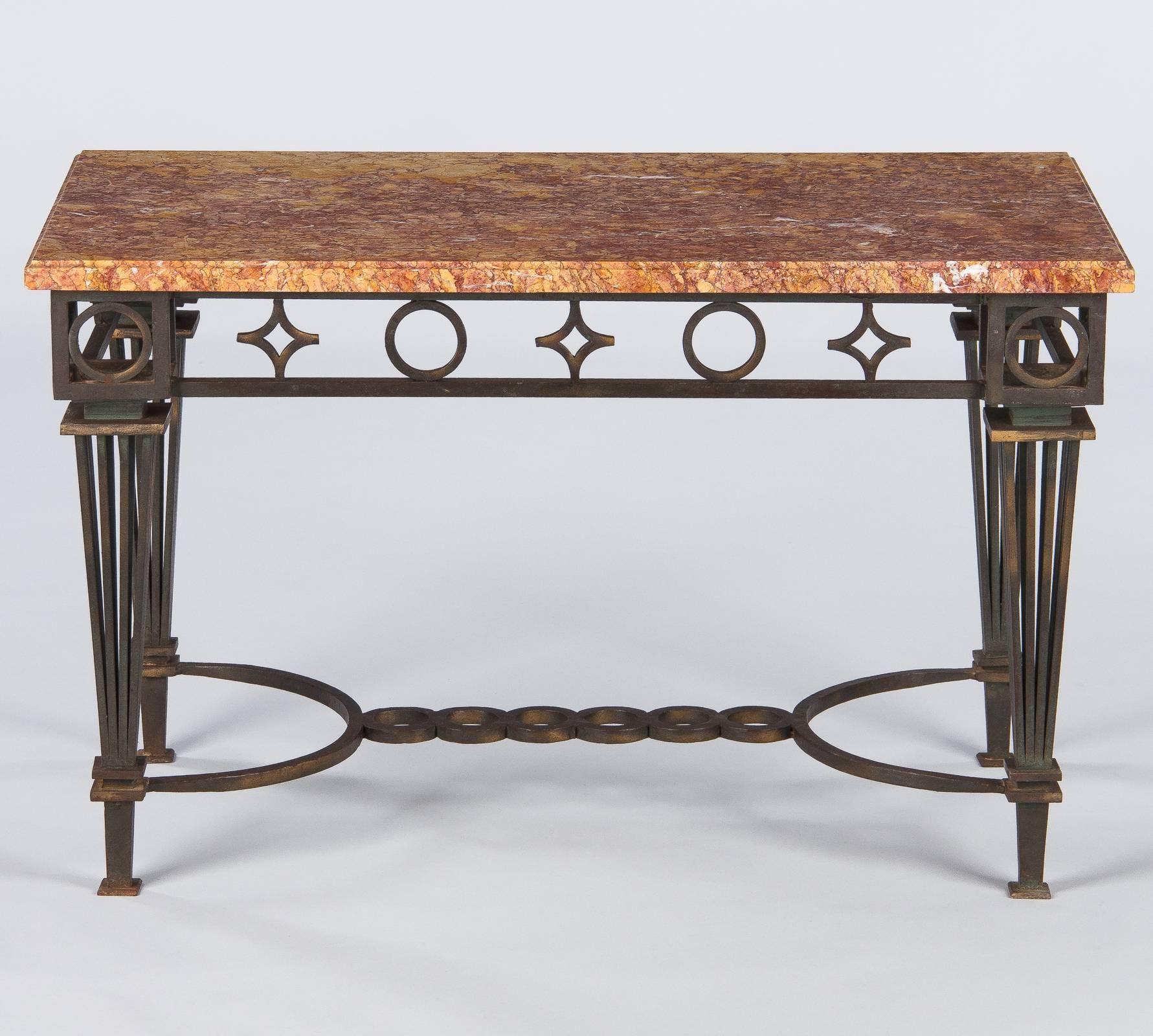 French Art Deco Iron and Marble Table Attributed to Gilbert Poillerat, 1930s 9