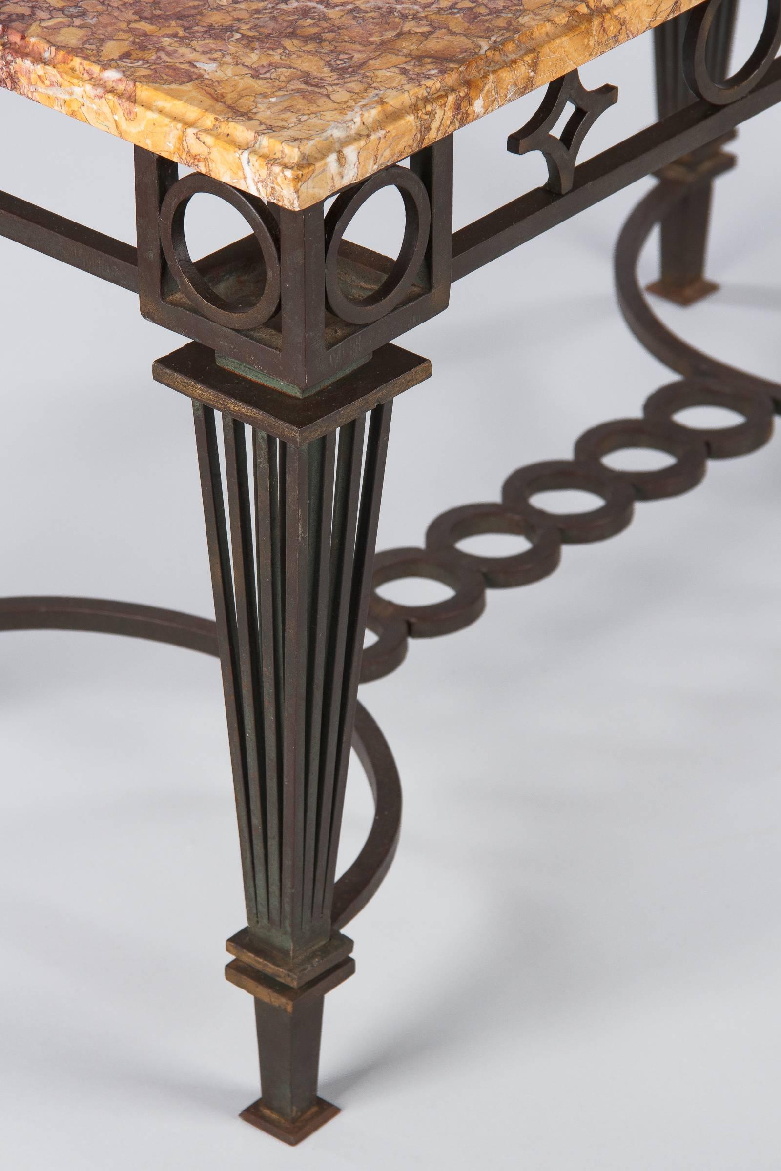 French Art Deco Iron and Marble Table Attributed to Gilbert Poillerat, 1930s 10