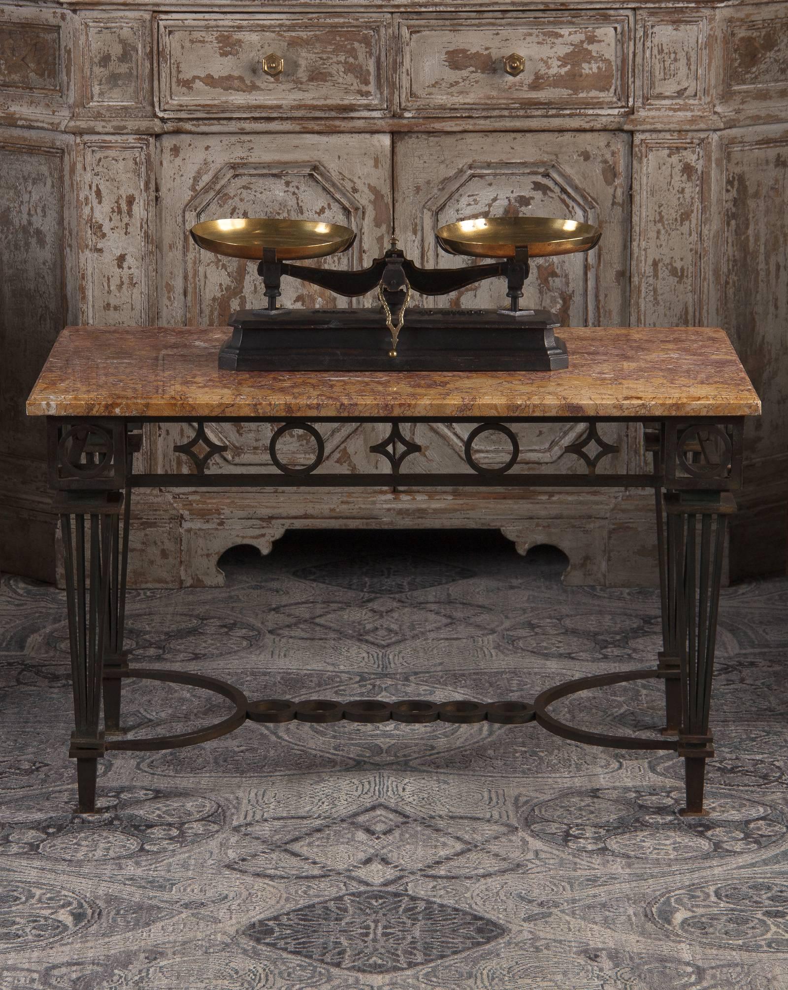 French Art Deco Iron and Marble Table Attributed to Gilbert Poillerat, 1930s 12