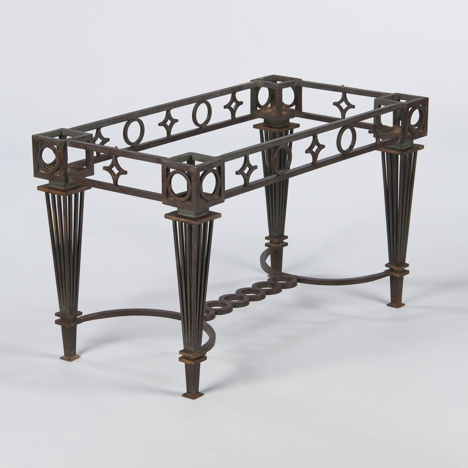 French Art Deco Iron and Marble Table Attributed to Gilbert Poillerat, 1930s 3
