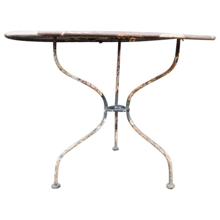 French Art Deco Iron Café or Bistro Circular Dining Table with Perforated Top